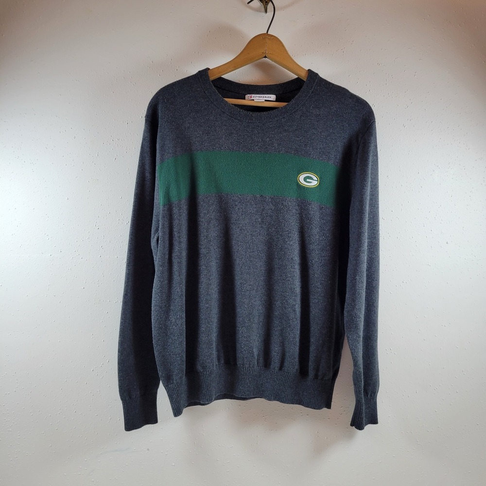 Cutter & Buck Sweater Mens Medium‎ Grey Excellent Green Bay Packers Cotton Knit